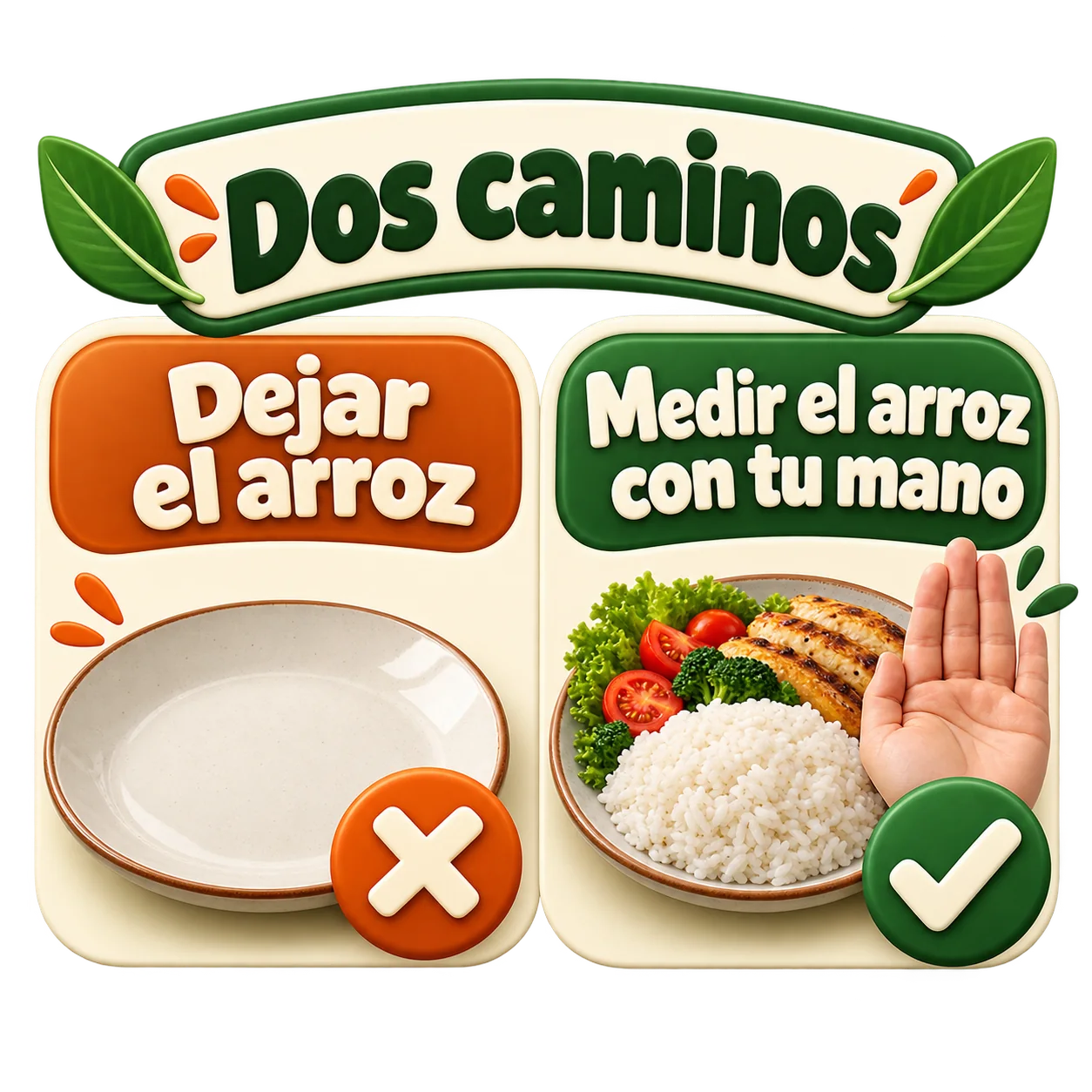 Dos caminos: dejar el arroz o medir el arroz con tu mano