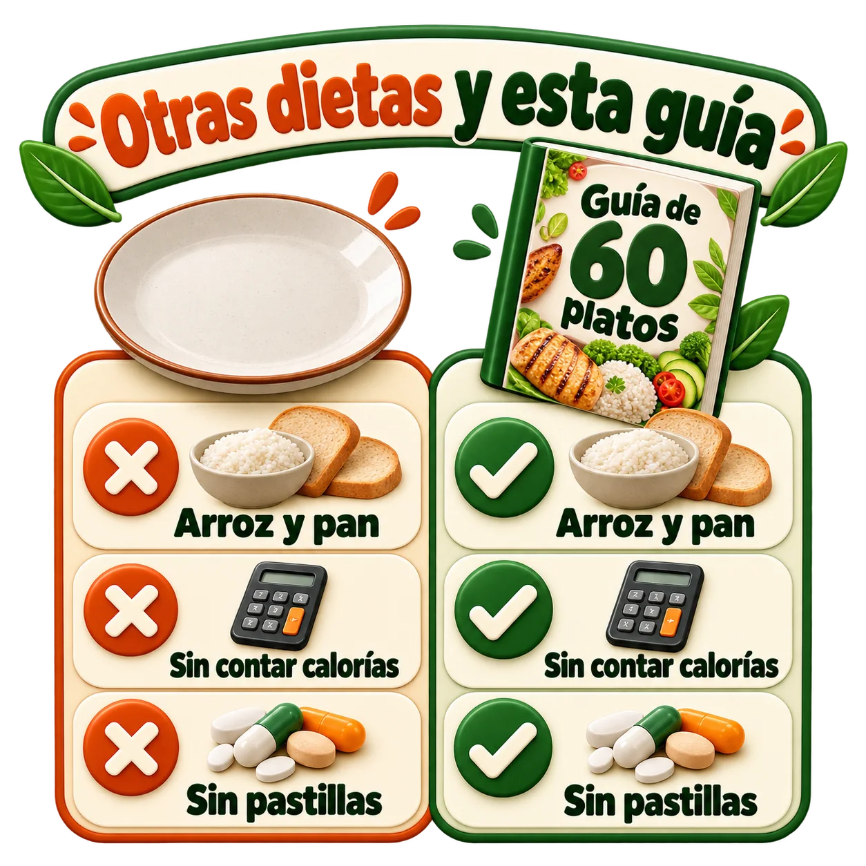 Otras dietas y esta guía: arroz y pan, sin contar calorías y sin pastillas